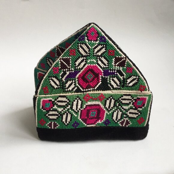 Vintage Embroidered Cross Stitch Uzbek Tubeteika Skull Cap Ethnic Hat Doppa - Picture 2 of 7